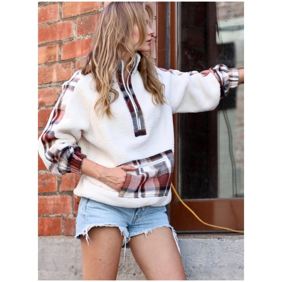 ON SALE! Ivory & Plaid Faux Fur Jacket - Picture 5 of 13